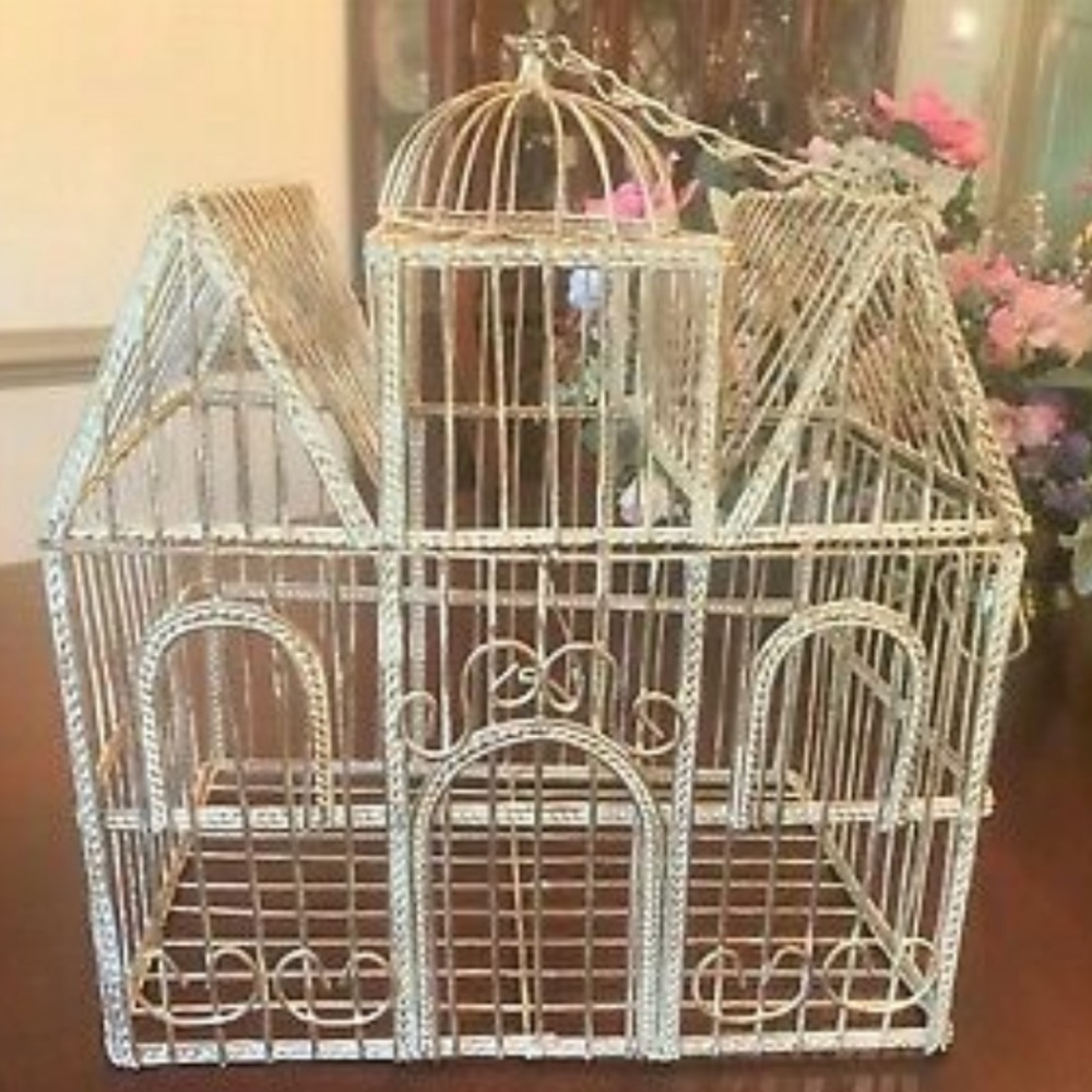 Rare Vintage Ornate Metal Birdcage 15" Tall